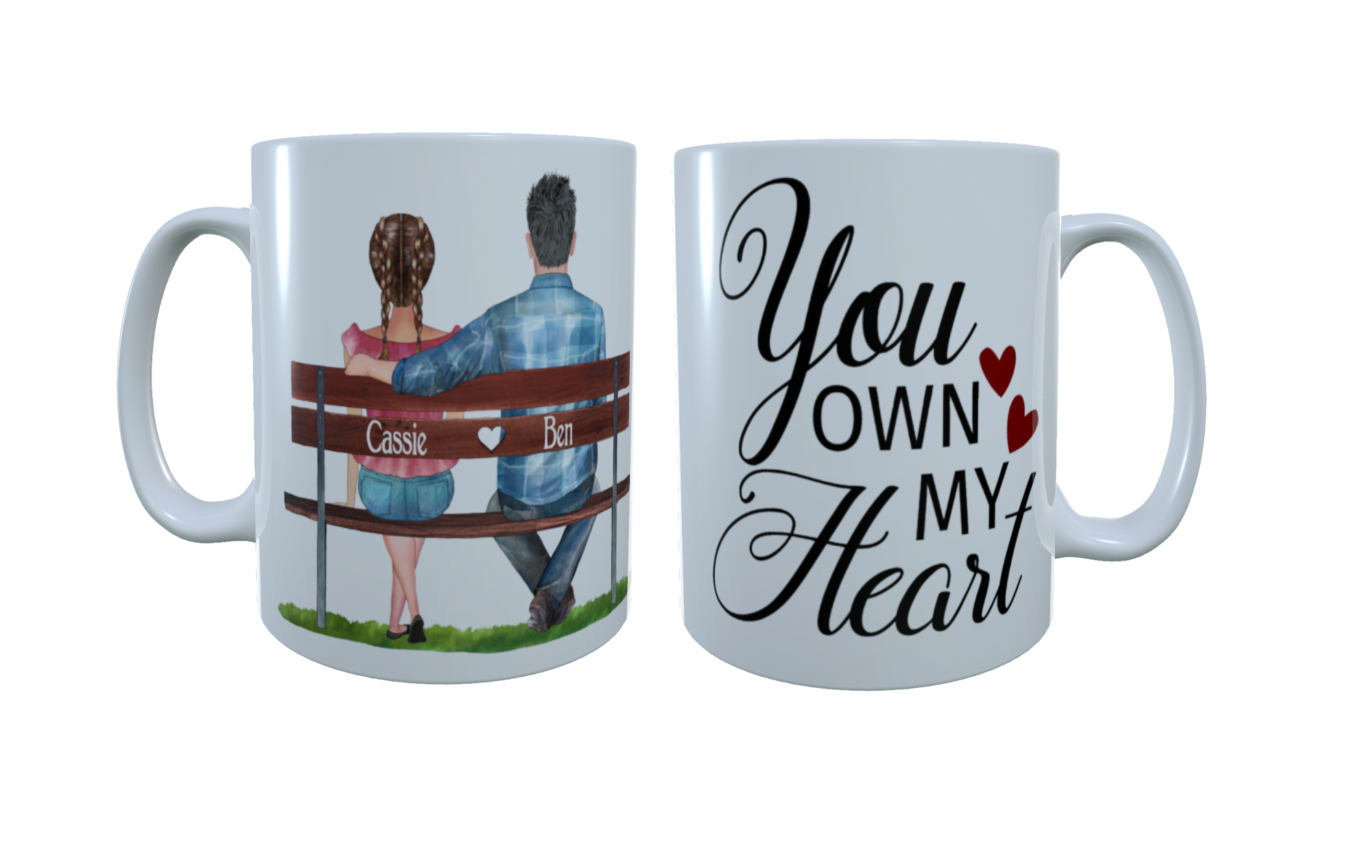 You Own My Heart Couples Bench Ceramic Mug, Custom Friend Mug